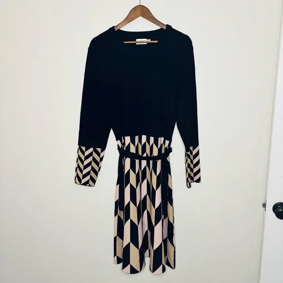 Eliza J Geometric Knit Sweater Geometric Print Dress XL Fit & Flare‎ Long Sleeve - Picture 2 of 10